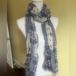 Floral Blue and White Scarf